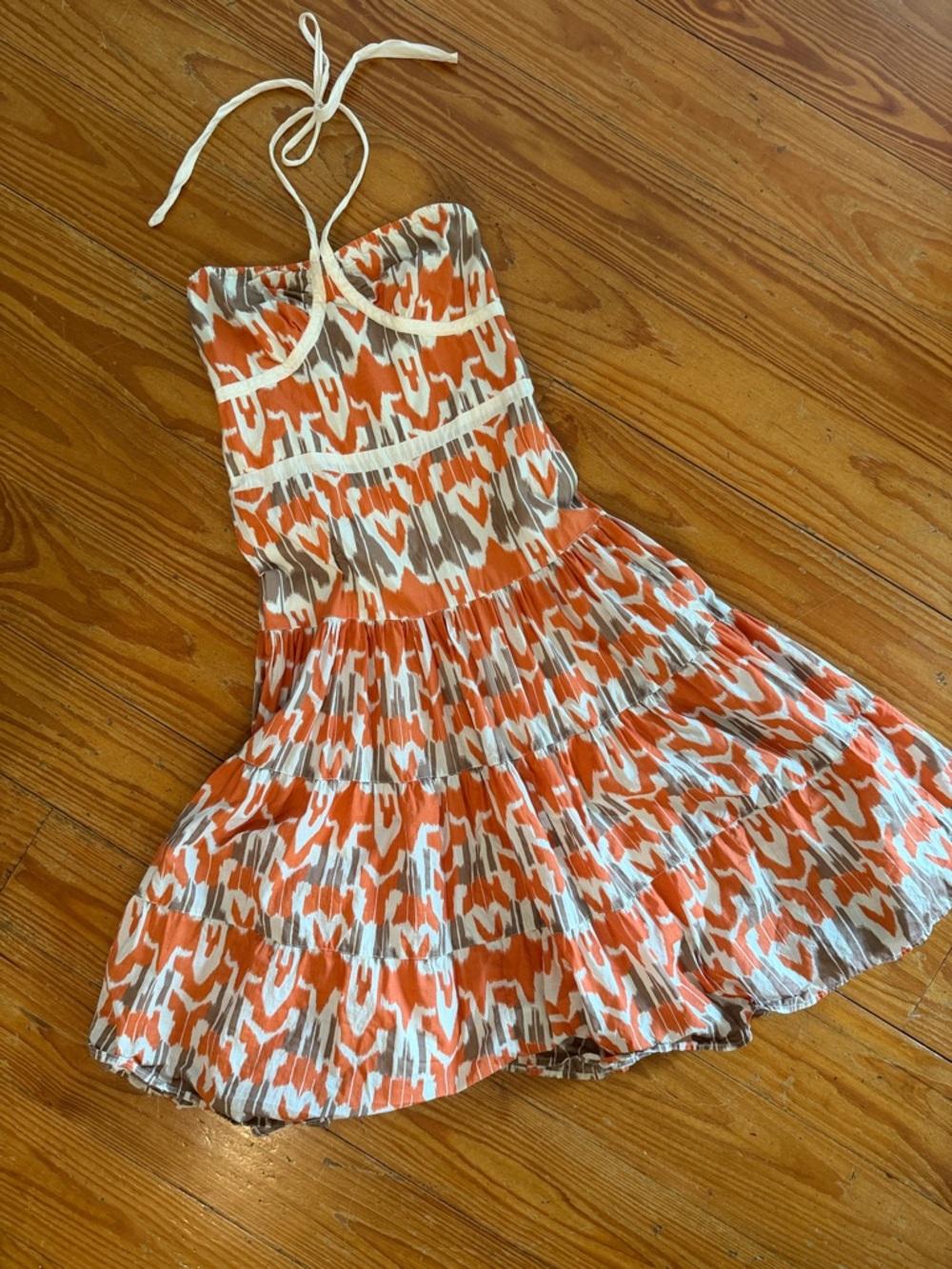 BCBGirls Orange, White & Tan Halter Midi Dress